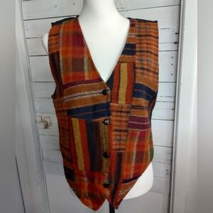 Vintage bonjour Wool Patchwork Vest Women's Unisex Size Medium Eclectic.